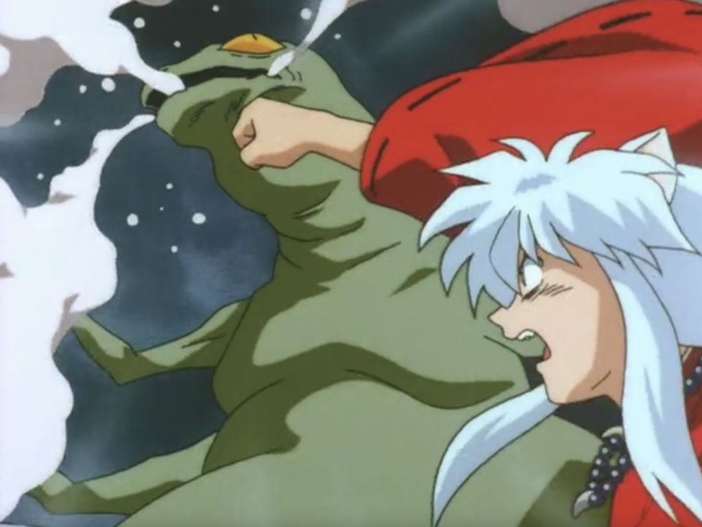 Inuyasha punches the lizard demon