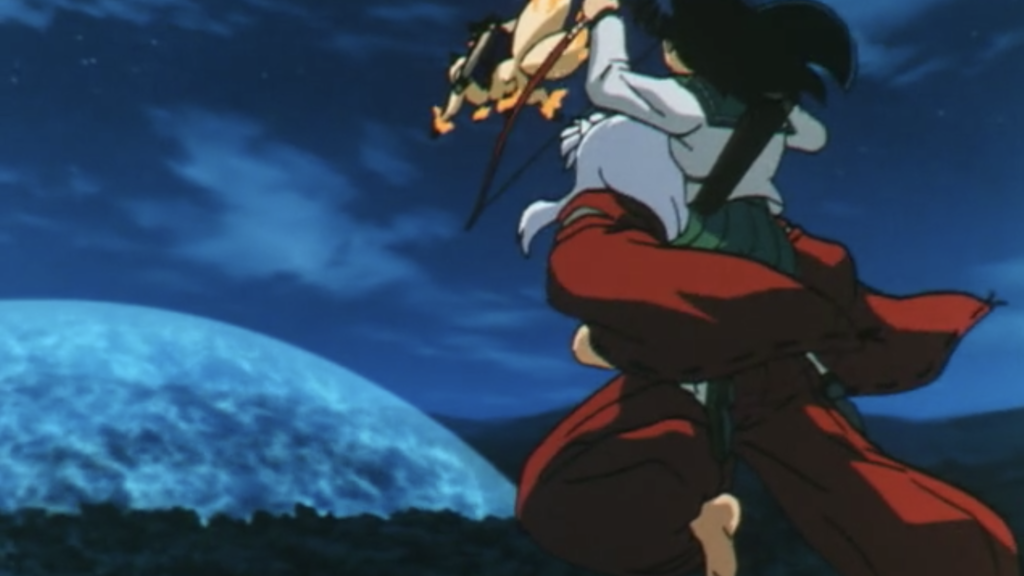 Inuyasha jumping so high he's basically flying