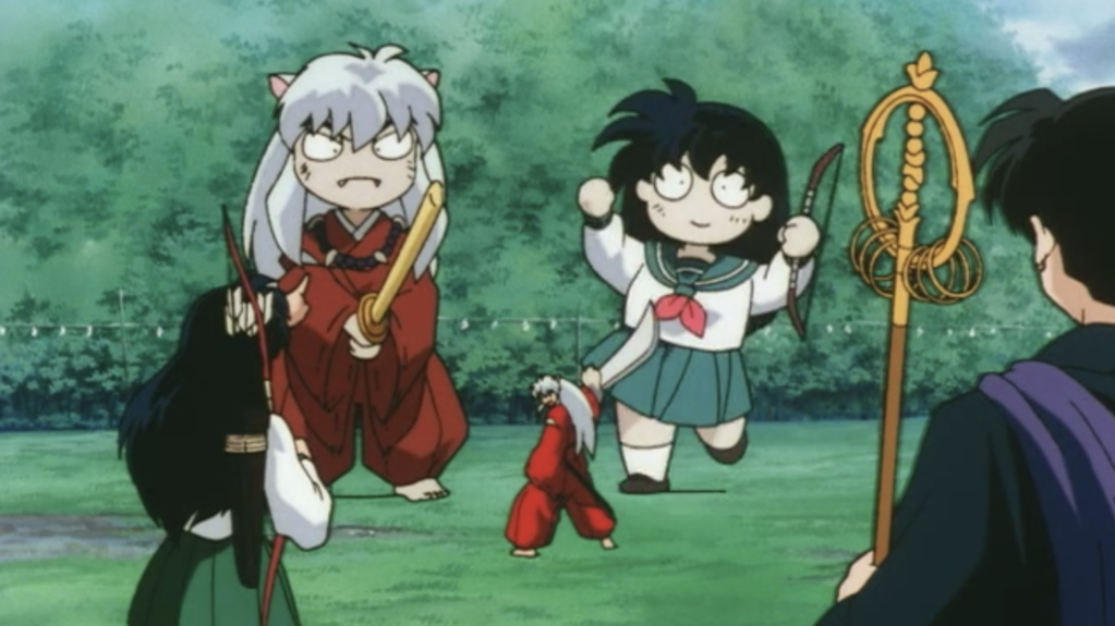 Shikigami versions of Inuyasha and Kagome dance and fight